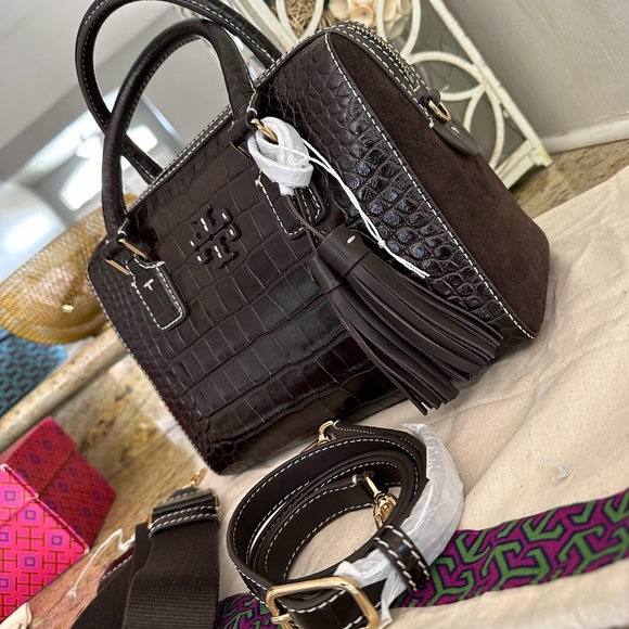 New ❤️ Tory Burch Thea Web Small Satchel Crossbody Bag (brown) - Picture 3 of 12